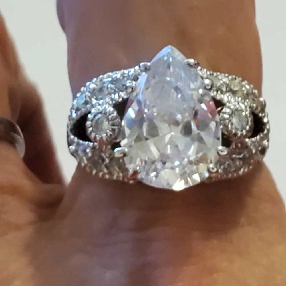 Sterling Silver Pear Shape Cz Ring